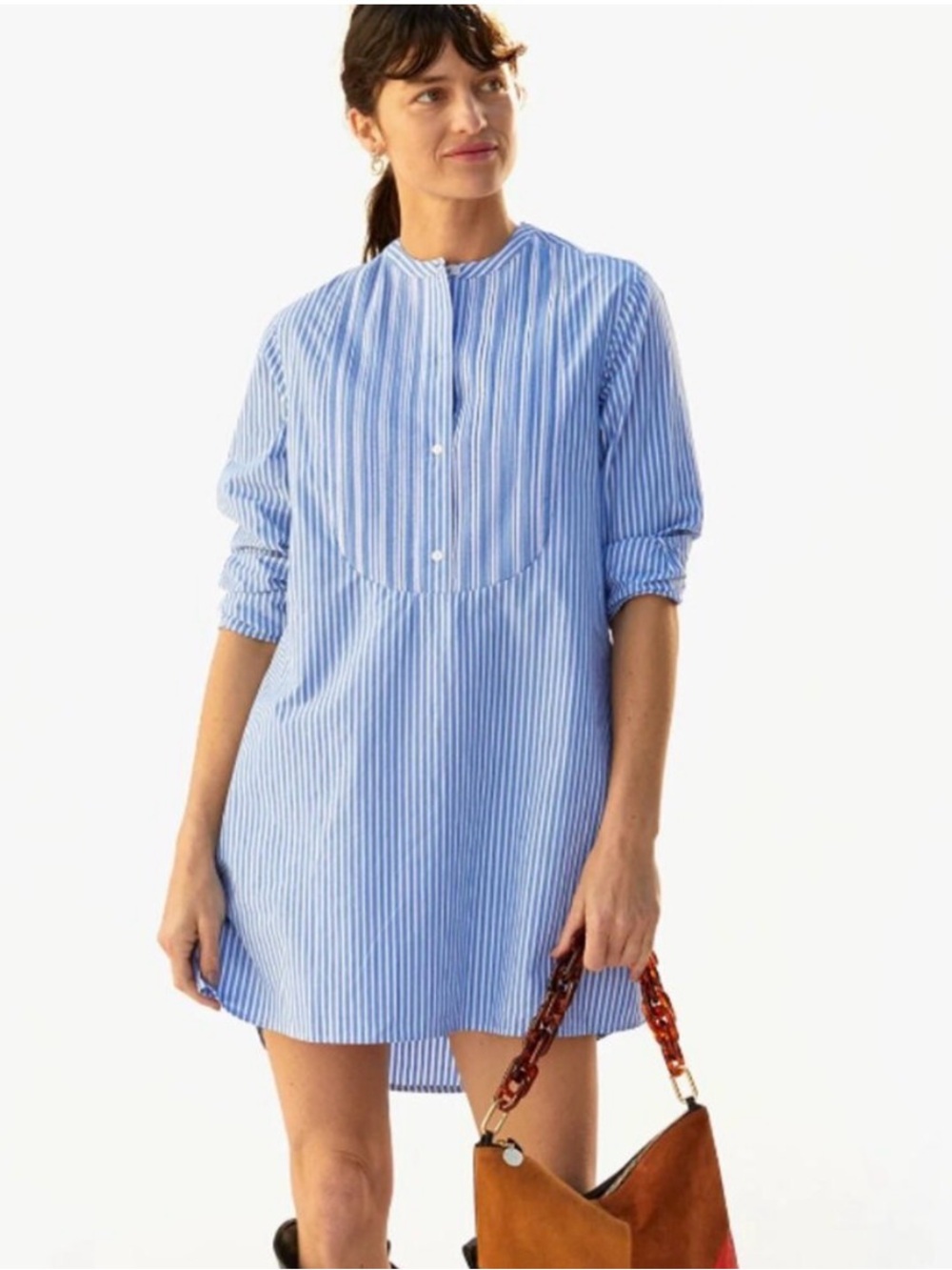 Clare V Le Tux Blue and White Vertical Stripe Dress Shirt size XL